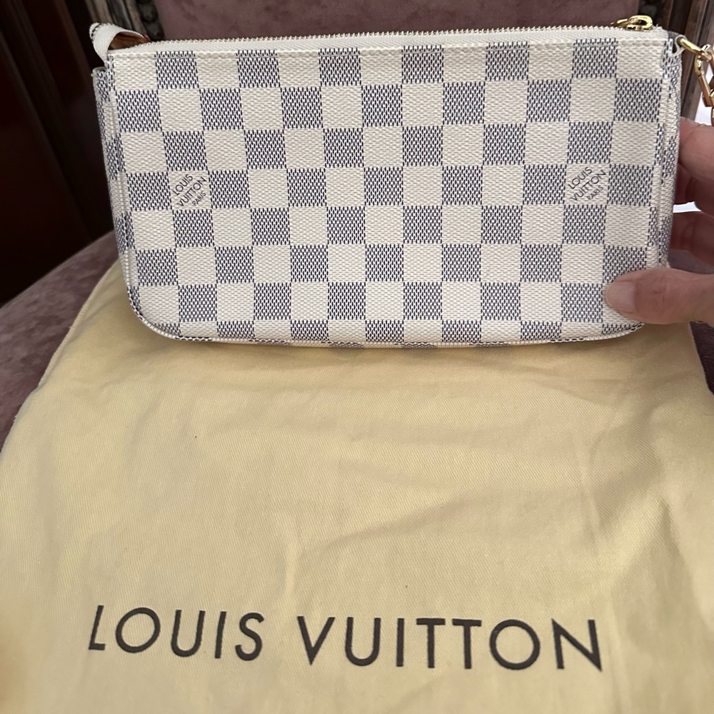 Authentic Louis Vuitton Damier Azur Clutch with Gold hardware